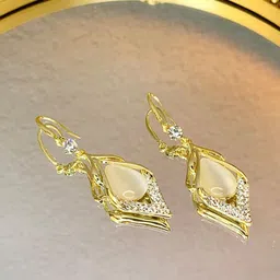 Celestria Gold-Plated Artificial Stones Contemporary Drop Earrings-42