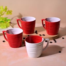 Storepedia Red & White Handcrafted Textured Ceramic Glossy Cups Set of Cups and Mugs-9