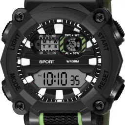 Multi Function Working Premium Quality LED Luminous Light For Mens & Boys Digital Watch - For Men HL-1040-Green Shockproof Silicone Strap Hybrid Round Dial Sports Chronograph-1