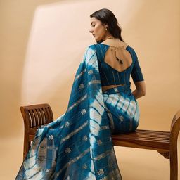 Sangria Striped Woven Design Tie & Dye Banarasi Saree-picture-20