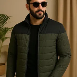 RENUOVO Men Mock Collar Colourblocked Padded Jacket-picture-29