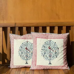 ARAVALII White & Pink Set of 2 Floral Square Cushion Covers-11