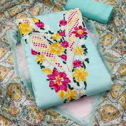 LeeliPeeri Designer Floral Chain Stich Embroidered Cotton Silk Unstitched Dress Material-image-22