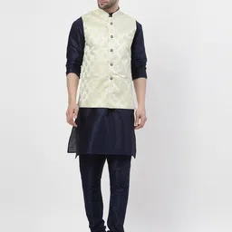 TS LIFESTYLE Woven Design Mandarin Collar Straight Kurta With Churidar & Nehru jacket-picture-3