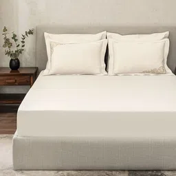 SANSAAR A DDECOR BRAND LIVE CONSCIOUSLY Beige Solid Cotton 3 Piece Bedding Set-image-29