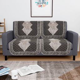 Aura Grey & Brown 4 Pieces Floral Printed Cotton 2 Seater Sofa Covers-17