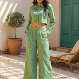 SZN Floral Printed Pure Cotton Crop Top & Palazzo Co-Ord Set-image-21