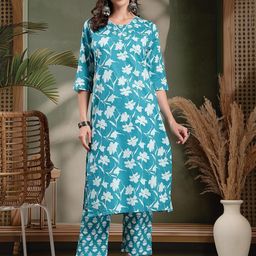 HERE&NOW Women Blue Pure Cotton Kurta Sets-picture-13