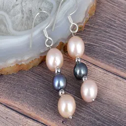 Nirvana 925 Sterling Silver Rhodium Plated pearls Beaded SphericalDrop Earrings-0