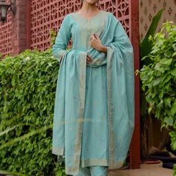 SANISA Floral Printed V-Neck Straight Kurta With Trousers & Dupatta-picture-55