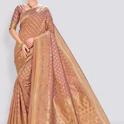 SAADHVI Peach Woven Design Zari Pure Silk Saree-image-22