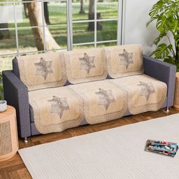 Aura Cream-Coloured & Brown 6 Pieces Star Printed 3 Seater Cotton Sofa Covers-8