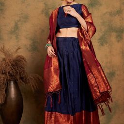 MANVAA Woven Design Zari Semi-Stitched Lehenga & Unstitched Blouse With Dupatta-image-48
