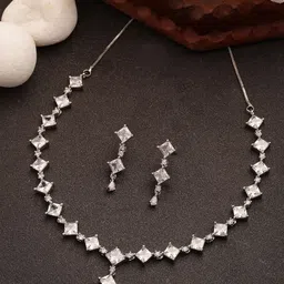 NVR Girls Silver Plated Cubic Zirconia Stone Studded Jewellery Set-21