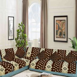 SAWNA HOMES Brown & Cream 6 Pieces Self Design Velvet6 Seater Sofa Cover-15