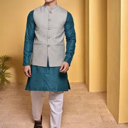 PRINTINDIA Mandarin Collar Straight Kurta With Trouser & Nehru Jacket-picture-2