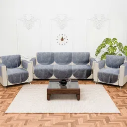 RUBOXA Grey Cotton Sofa Cover With Arms-image-26