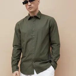 Forca by Lifestyle Men Solid Spread Collar Cotton Casual Shirt-picture-6