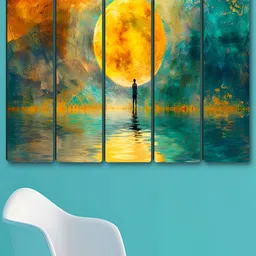 Aura Yellow & Green 5 Piece Synthetic Wood Floral and Botanical Wall Paintings-image-58