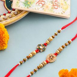 Anouk Set Of 2 Stones Studded & Beaded Bhaiya Bhabhi Rakhis & Roli Chawal Chandan Mishri-2