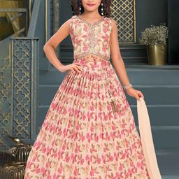 Lagorii Girls Floral Printed Beads and Stones Ready to Wear Lehenga & Blouse With Dupatta-image-27