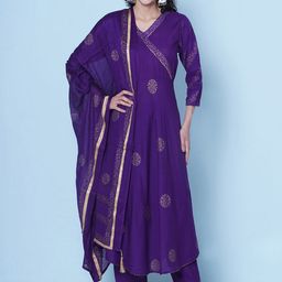 LABEL KASHI Floral Printed V-Neck Anarkali Kurta With Palazzos & Dupatta-13