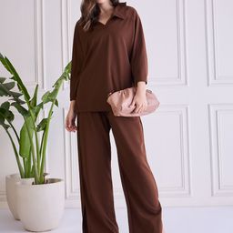 WESTHOOD Spread Collar Three-Quarter Sleeves T-Shirt With Trouser-image-86
