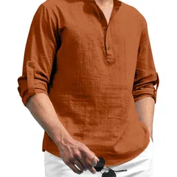 SHOPYCLICK Men's Solid Cotton Blend Straight Kurta-15