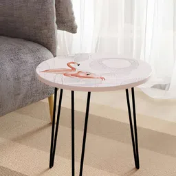 Jumig White & Black Printed Wooden & Metal Round Coffee Table-image-92