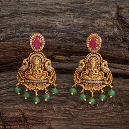 Kushal's Fashion Jewellery Gold-Plated Stone Studded & Beaded Antique Drop Earrings-12