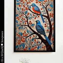 SOWPEACE Cream-Coloured & Red 1 Piece Canvas Birds and Animals Wall Paintings-15
