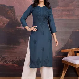 House of Pataudi Embroidered Straight Kurtas-picture-50