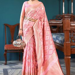 DIVASTRI Zari Geometric Woven Design Banarasi Saree-picture-5