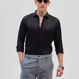 Snitch Men Smart Spread Collar Textured Slim Fit Formal Shirt-image-80