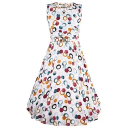 Wish Karo Girls High Neck Geometric Printed Fit & Flare Dress-image-39