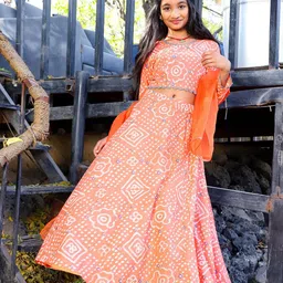 Aks Kids Girls Bandhani Printed Ready To Wear Lehenga & Blouse With Dupatta-picture-17