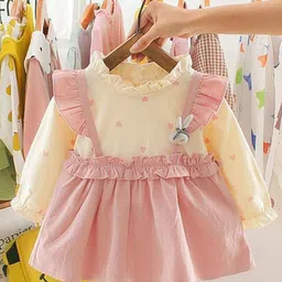 YK Girls Round Neck Cotton Fit & Flare Dress With Ruffle Details-image-97
