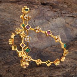 Kushal's Fashion Jewellery Set of 2 Gold-Plated Stone Studded Antique Bangles-image-45