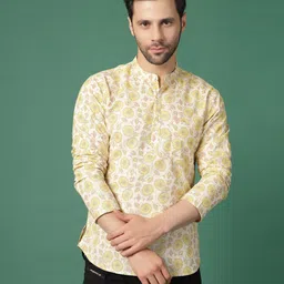 Sangria White Floral Printed Band Collar Regular Pure Cotton Straight Kurta-picture-38