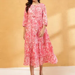 Fabindia Floral Printed Flared Sleeve Fit & Flare Midi Dress-image-23
