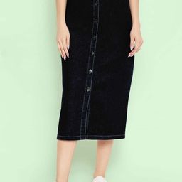 Tripursundari Fashion Buttoned Straight Long Denim Skirt-image-59