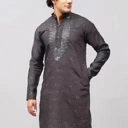 BLUESAANCHI Men Ethnic Motifs Embroidered Regular Thread Work Kurta with Pyjamas image 5