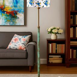 Devansh Blue & White Printed Wooden & Cotton Floor Lamp-picture-16