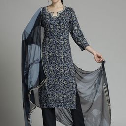 Jaipur Kurti Women Floral Printed Regular Pure Cotton Kurta with Palazzos & With Dupatta-image-76