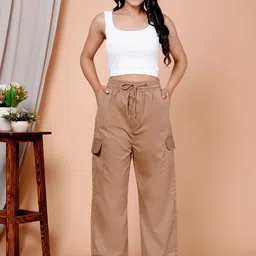 GRX Women Relaxed Straight Leg Easy Wash High-Rise Wide Leg Cargos-picture-30