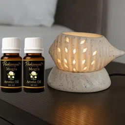 POOKIEMOON White 3 Pcs Shank Ceramic Aroma Diffuser With Mogra Oils - 10ml Each-picture-15