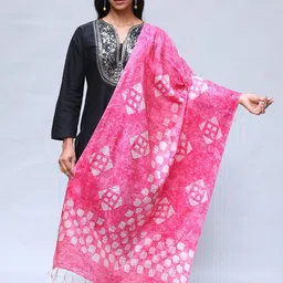 Exotic India Geometric Batik Dyed Cotton Silk Dupatta-picture-28