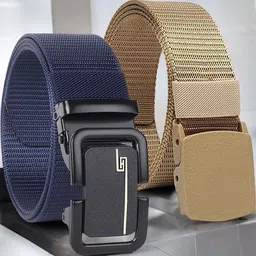 Metronaut Men Pack Of 2 Canvas Textured Belt-image-64