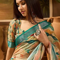 Sangria Digital Printed Banarasi Saree With Blouse Piece-34