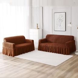 HOKIPO Solid Chocolate Brown Elastic 5 Seater Fully Covered Stretchable Sofa Cover-33
